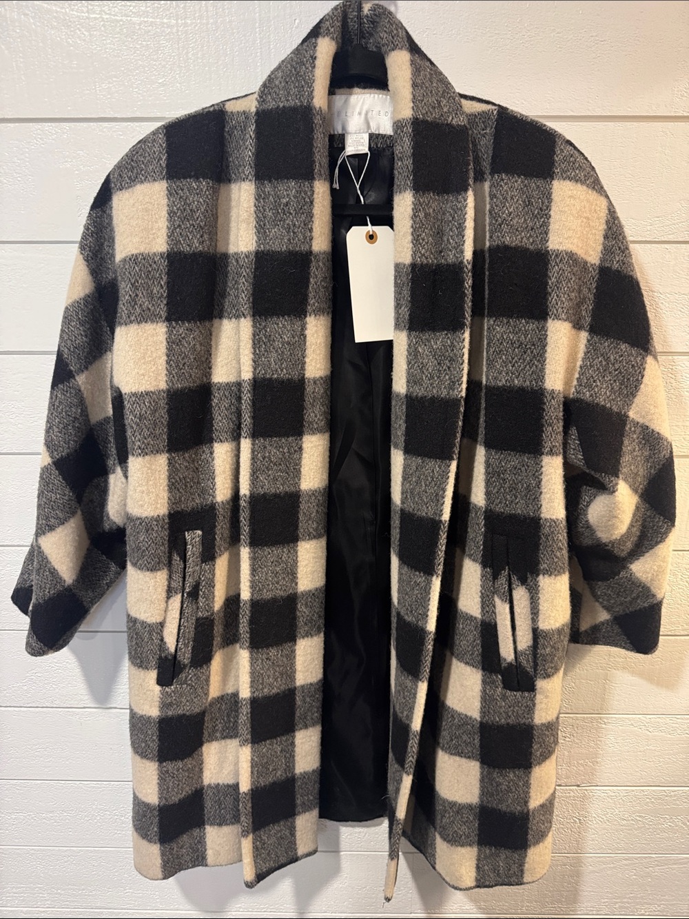 Vintage 90’s THE LIMITED Open-Front Wool-Blend Coat in Black & Cream